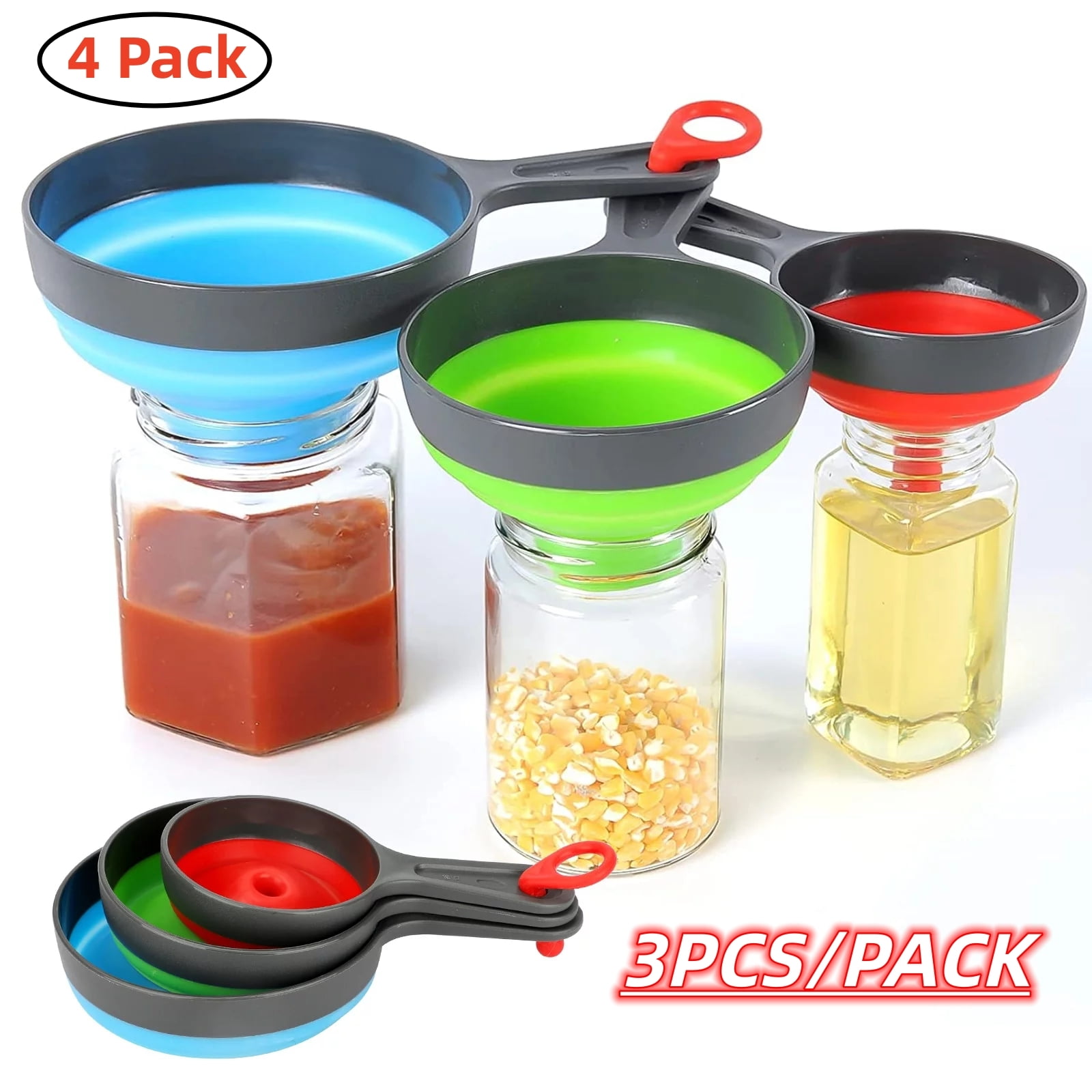 4 Pack Funnels for Filling Bottles, Wide Mouth Canning Funnel for Kitchen Use Mason Jars, Funnel