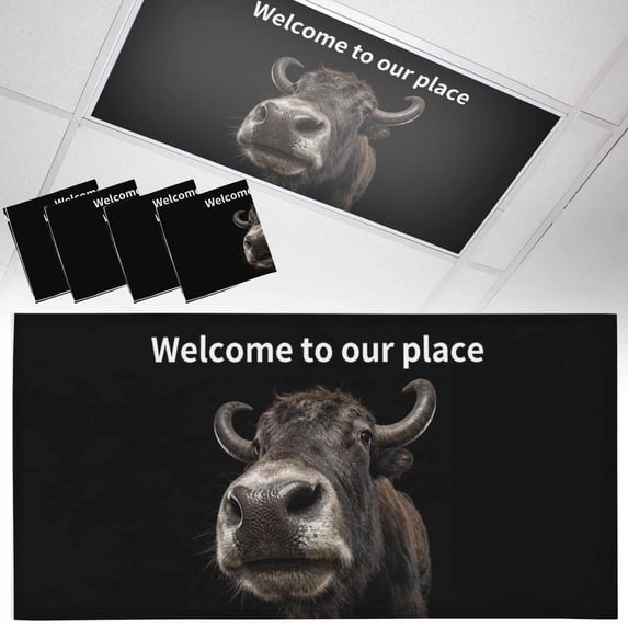 4 Pack Funny Yak Fluorescent Light Covers for Ceiling Lights Welcome to Our Place Abstract Animal Magnetic Ceiling Light Covers Overhead Light Filters for Office Classroom Home