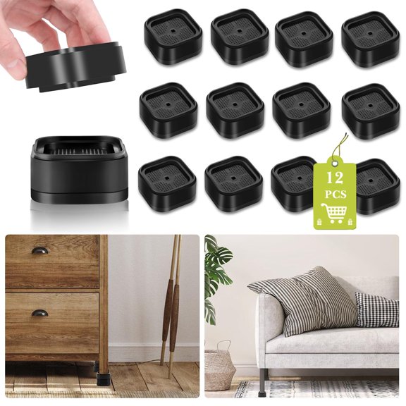 4 Pack Furniture Risers 1 Inch, Adjustable Bed Risers Heavy Duty for Table Desk Couch Chair Sofa Cabinet Bed Legs Dorm, Square Stackable Bed Raisers Blocks Lift Height 1", 2" or 3", Black