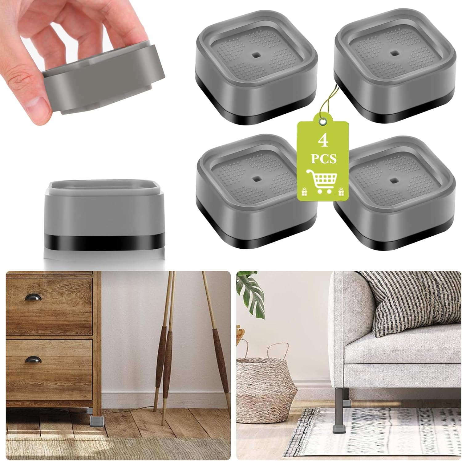 Stackable Square Desk Riser 4 Pack Furniture Risers 1 Inch, Adjustable Bed Risers Heavy Duty for ...