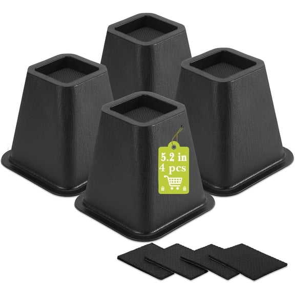 4 Pack Furniture Risers 6 Inch, Bed Risers Heavy Duty for Table Desk Couch Chair Sofa Cabinet Bed Frame Dorm, Square Table Leg Risers Lift Height 6", Black