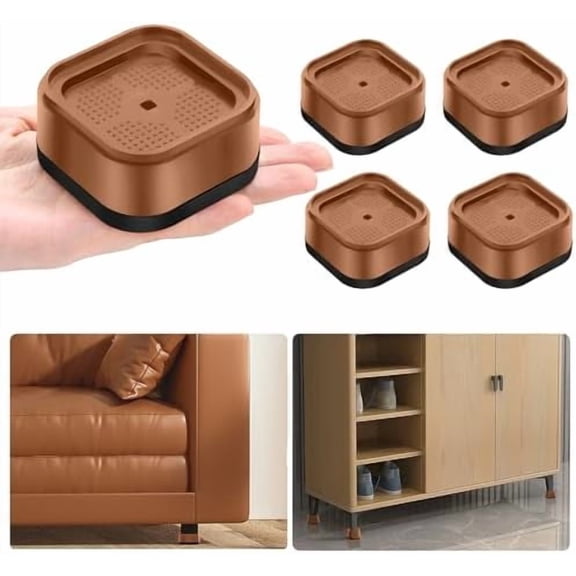 4 Pack Furniture Risers Adjustable Bed Risers Heavy Duty Lifts Height 1", Square Stackable Bed Risers 1, 2 or 3 Inch for Desk Leg Table Couch Sofa Chair Bed Frame Legs Dorm, Brown