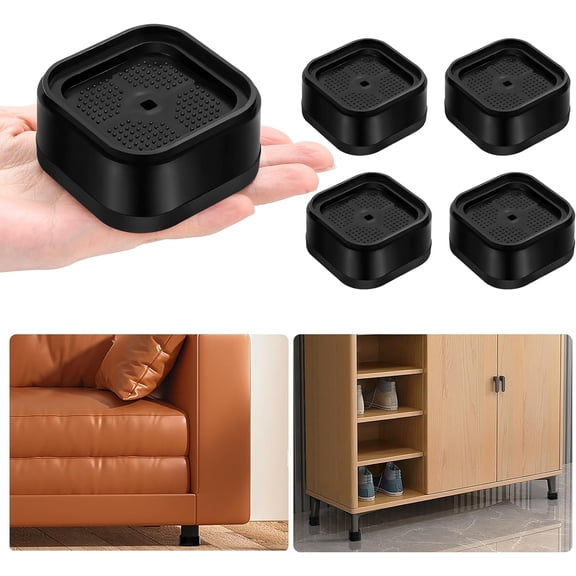 4 Pack Furniture Risers Adjustable Bed Risers Heavy Duty Lifts Height 1", Square Stackable Bed Risers 1, 2 or 3 Inch for Desk Leg Table Couch Sofa Chair Bed Frame Legs Dorm, Black