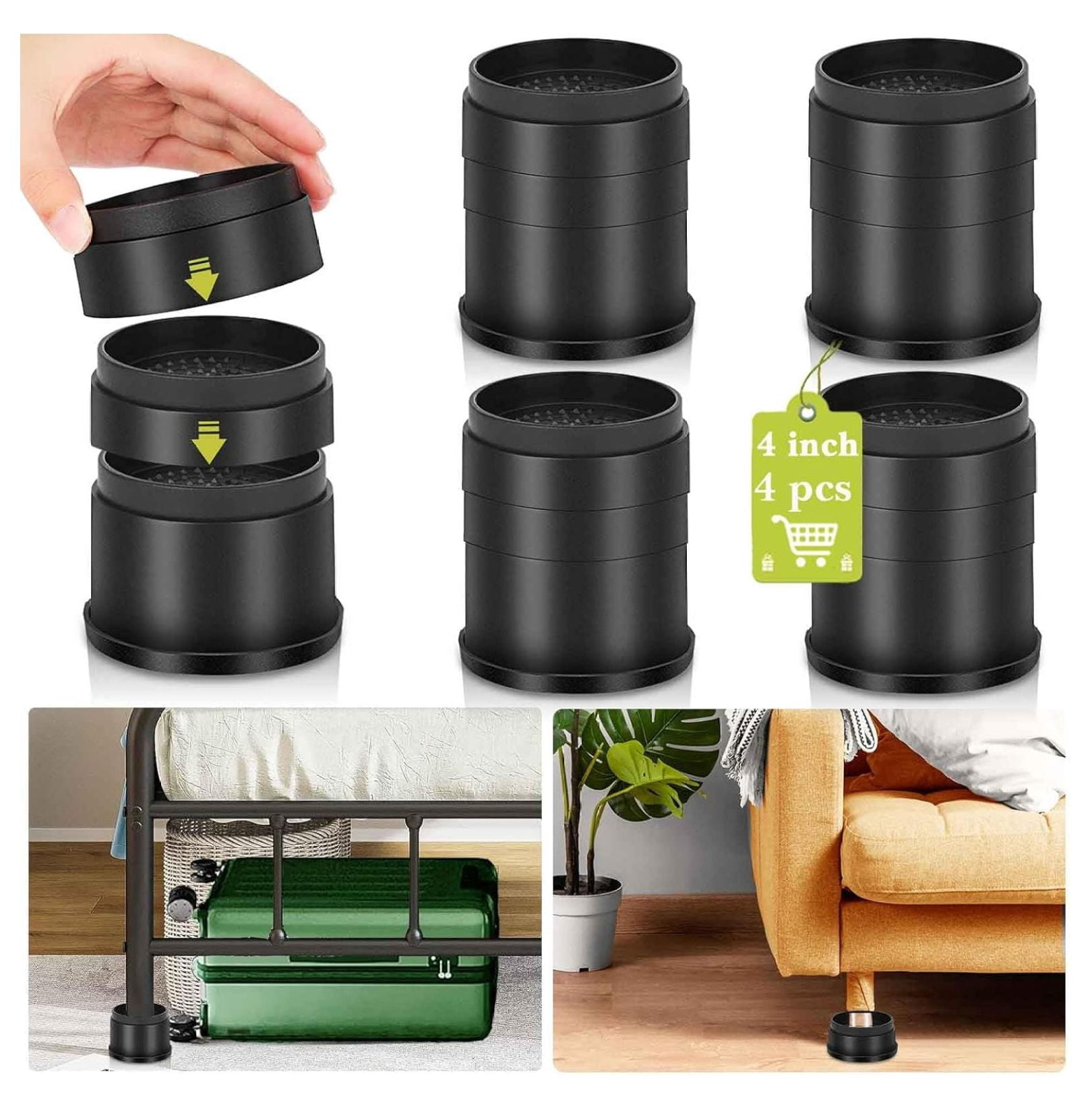 4 Pack Furniture Risers 4 Inch, Adjustable Bed Risers Heavy Duty for ...