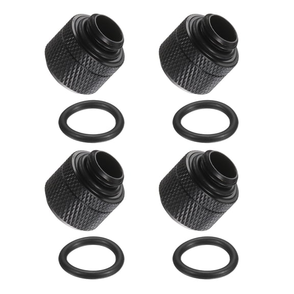 4-Pack G1/4" Thread 3/8 in ID 1/2 in OD Quick Tighten Compression Fitting for Soft Tubing, Computer Water Cooling System, Black