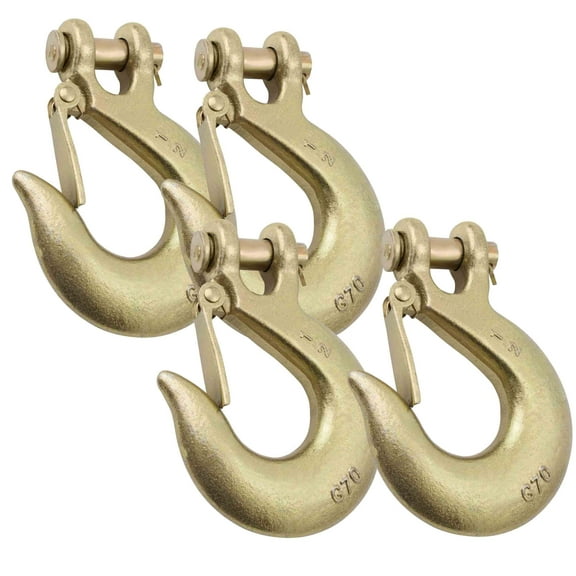 (4 Pack) G70 1/2" Clevis Slip Hook with Latch - 11,300 LBS WLL Heavy Duty Grade 70 Safety Chain Hook for Trailer Truck Transport