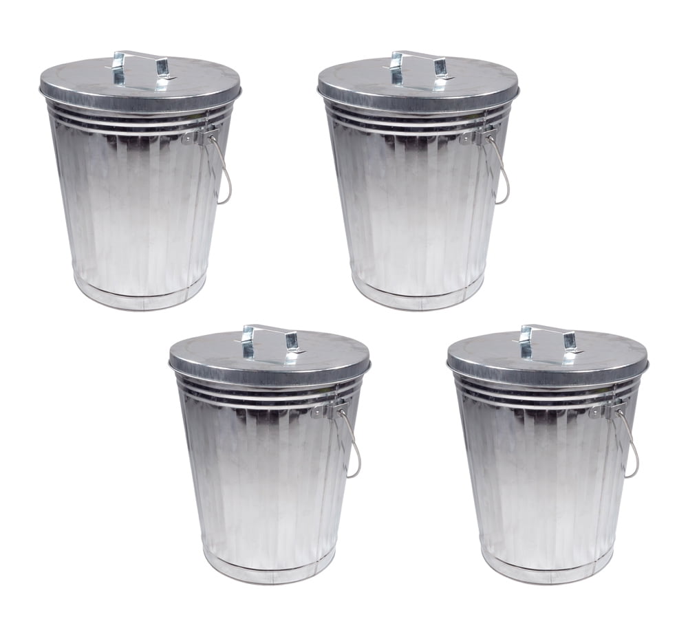 4 Pack Galvanized Trash Can w/ Lid Ideal for Trailers 6 Gallon Steel