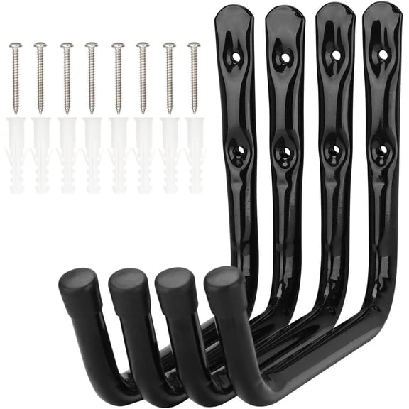 4 Pack Garage Storage Ladder Hooks, 28cm Arm Heavy Duty Wall Mount Bike Rack, Organizer Hanger Lold Capacity 20KG (18cm x 28cm)