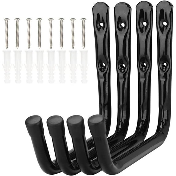 4 Pack Garage Storage Ladder Hooks, 28cm Arm Heavy Duty Wall Mount Bike Rack, Organizer Hanger Lold Capacity 20KG (18cm x 28cm)