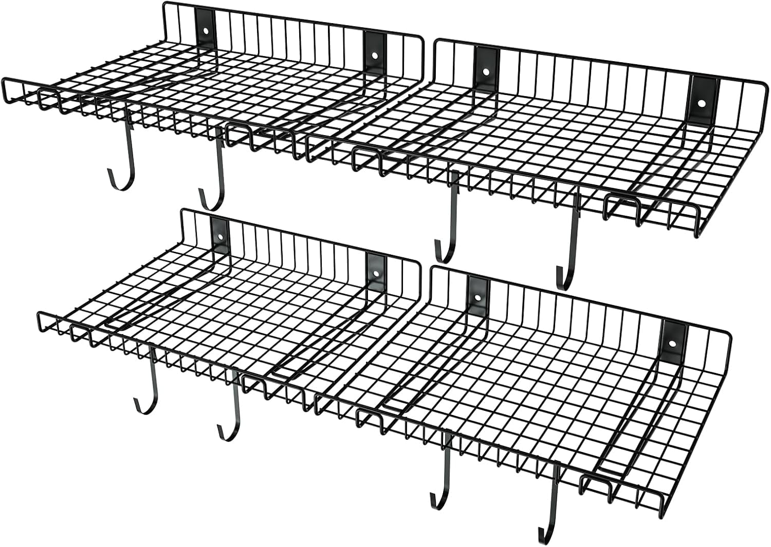 4 Pack Garage Wall Shelf, Wall Mounted Storage Shelves, Heavy Duty Metal Shelves for Room Wall, Loads 160 LBS Floating Shelves Mesh Storage Rack for Garage, Office, Basement,Wall Cabinet and Kitchen