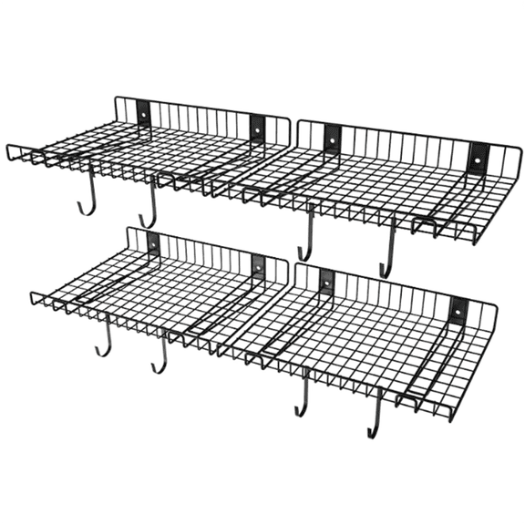 4 Pack Garage Wall Shelf, Wall Mounted Storage Shelves, Heavy Duty Metal Shelves for Room Wall, Loads 260 LBS Floating Shelves Mesh Storage Rack for Garage, Office, Basement,Wall Cabinet and Kitchen