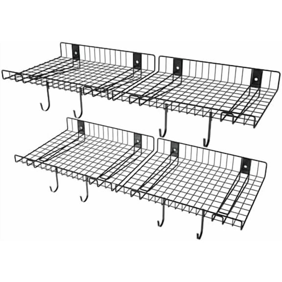 4 Pack Garage Wall Shelf, Wall Mounted Storage Shelves, Heavy Duty Metal Shelves for Room Wall, Loads 260 LBS Floating Shelves Mesh Storage Rack for Garage, Office,