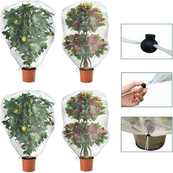 4 Pack Garden Plant Fruits Blueberry Bushes Protection Netting Covers Bags with Drawstring Tomato Protective Cover Garden Plant Netting Barrier Bags for Vegetables Fruits Tree, 3.2 x 2.6 ft