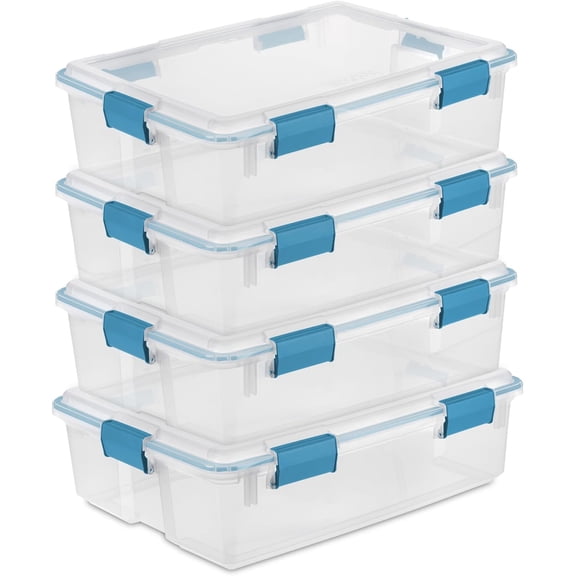 4-Pack Gasket Box, Weather-Resistant Storage Bins with Latching Lids, 37 Quart - Heavy-Duty Organizing Containers for Closet, Bathroom, and Office