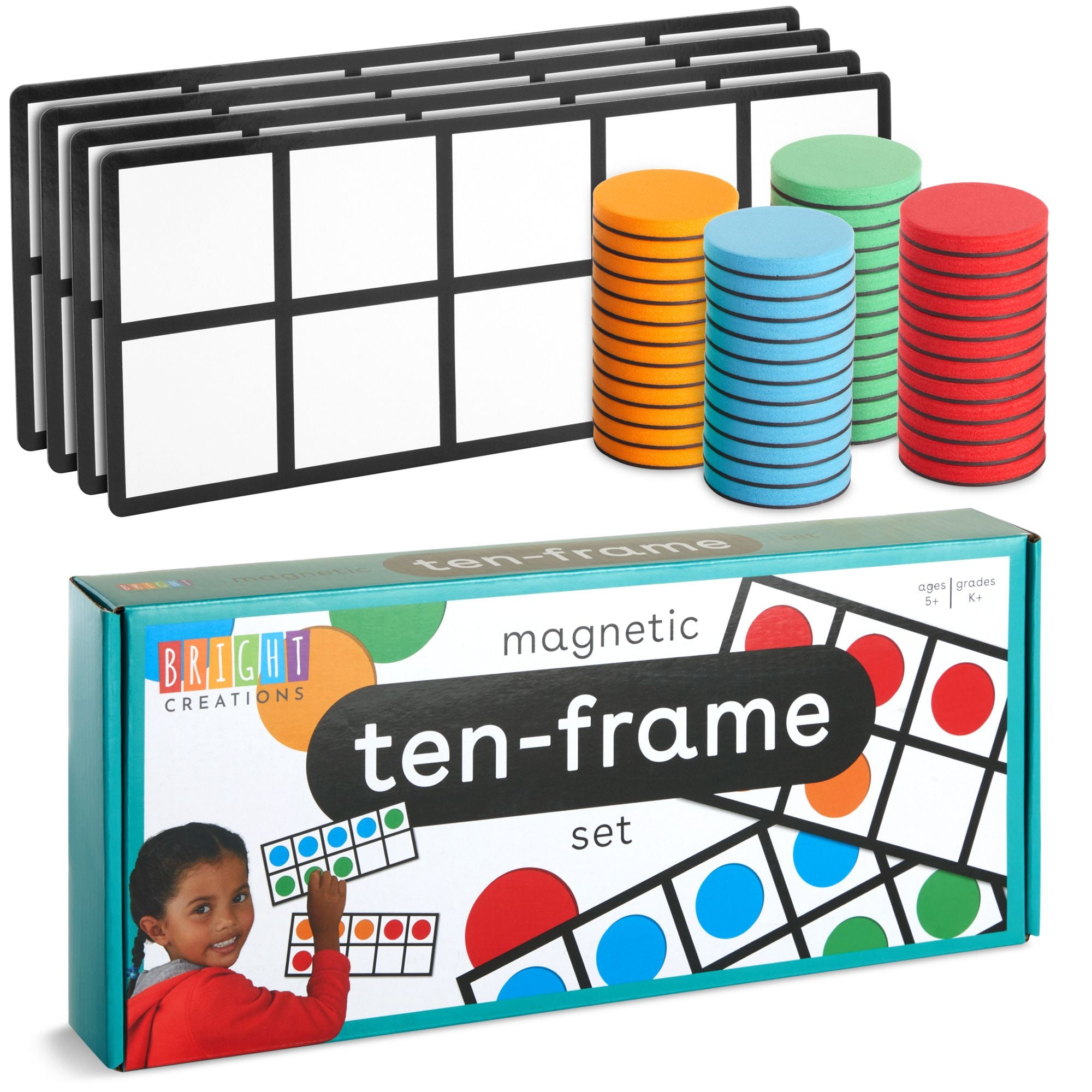 4 Pack Giant Ten Frames with 48 Math Counters, Frame