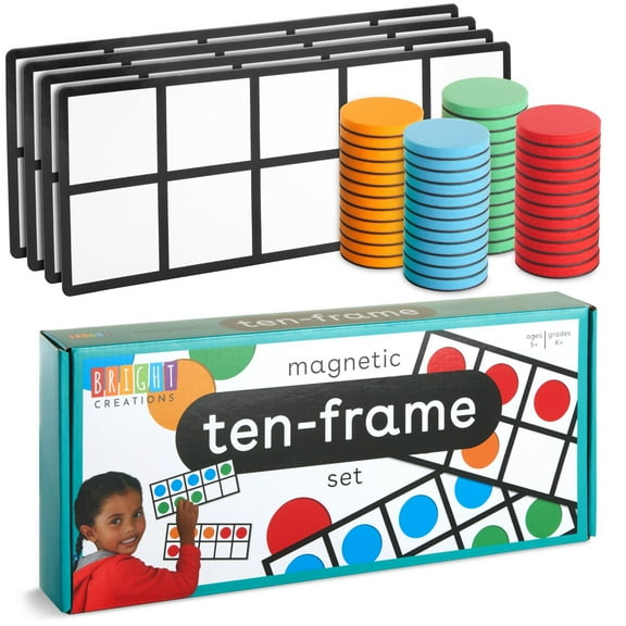 4 Pack Giant Magnetic Ten Frames with 48 Math Counters, Magnet Frame for Classroom Learning