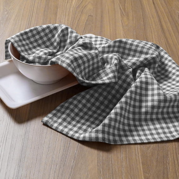 4 Pack Gingham Check Kitchen Dish Towels 16x26 Inches, Absorbent & Durable, Washable, Hand Tea Towels with Hanging Loop - Ideal for Restaurants & Home Kitchens, Grey White