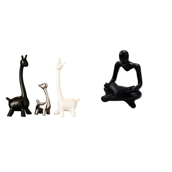 4 Pack Giraffe Figurine Elk Statue Abstract Thinker Ceramic Resin Art Ornament for Home Office Bedroom Bookshelf