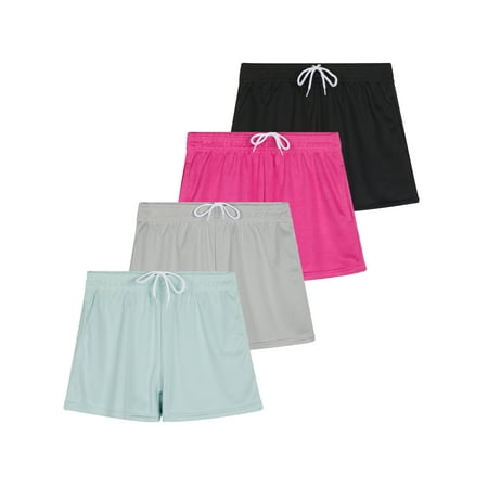 4-Pack: Girl's Mesh Active Athletic Performance Sport Shorts for Girls with Pockets
