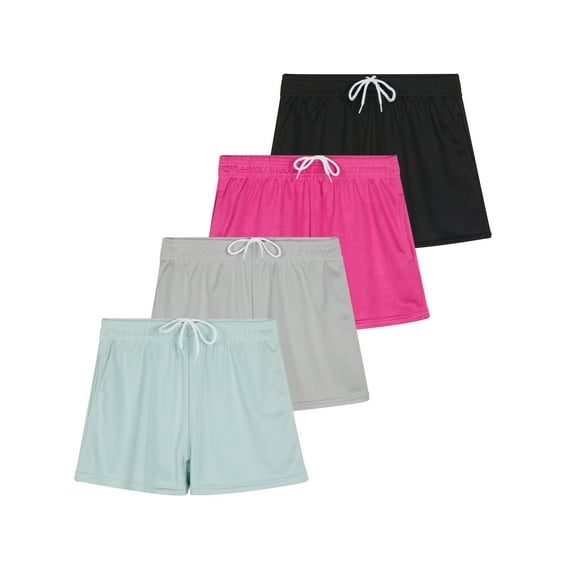 4-Pack: Girl's Mesh Active Athletic Performance Sport Shorts for Girls with Pockets
