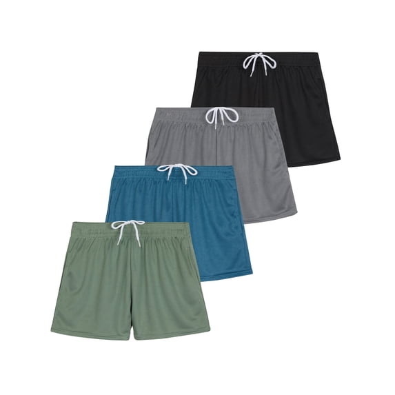 4-Pack: Girl's Mesh Active Athletic Performance Sport Shorts for Girls with Pockets