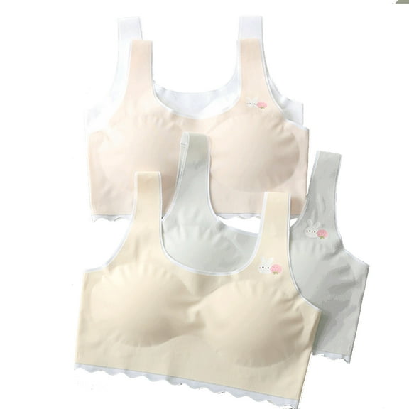 4 Pack Girls Bras Silky Seamless Bra Cute Printed Padded Sports Bra Comfort Summer Cooling Bralette, Multi-Pack, M
