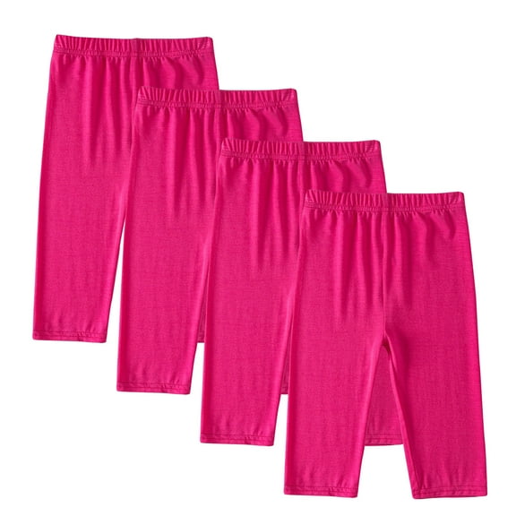 4 Pack Girls Capri Leggings Elastic Waist Solid Color Slim Pants Summer Thin Breathable Stretch Sporty Outfits (10 Years, 4*Hot Pink)