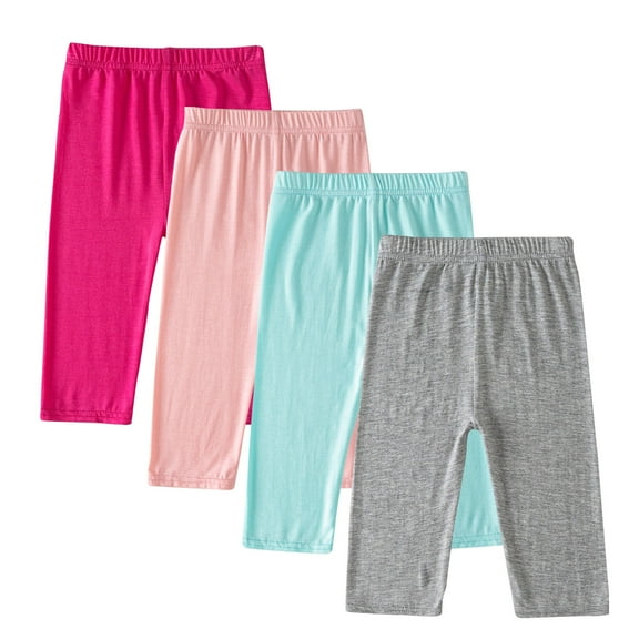 4 Pack Girls Capri Leggings Elastic Waist Solid Color Slim Pants Summer Thin Breathable Stretch Sporty Outfits (12 Years, Hot Pink,Pink,Mint Green,Gray)