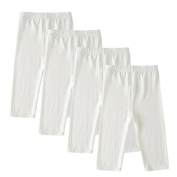 4 Pack Girls Capri Leggings Elastic Waist Solid Color Slim Pants Summer Thin Breathable Stretch Sporty Outfits (3 Years, 4*White)