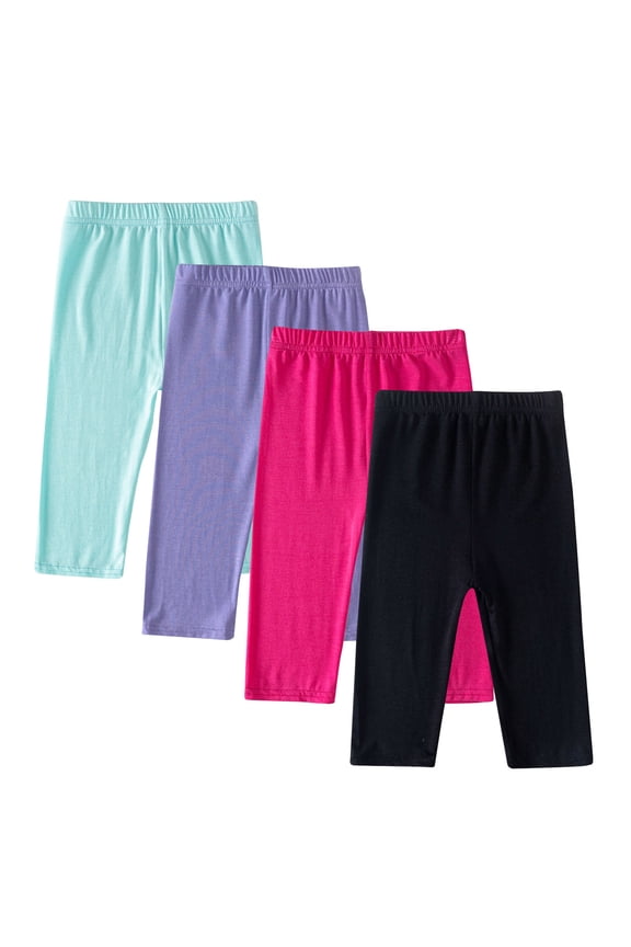 4 Pack Girls Capri Leggings Solid High Waisted Yoga Pants Athletic Running Cycling Dance Workout Pants