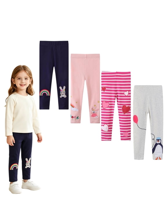 4 Pack Girls Cotton Leggings Pants Full Length Basic Leggings Stretchy Legging Footless Tight Pants