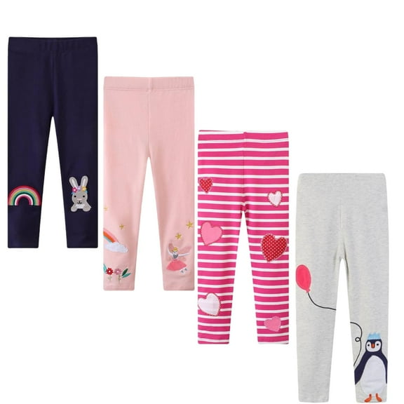 4 Pack Girls Cotton Leggings Pants Full Length Basic Leggings Stretchy Legging Footless Tight Pants
