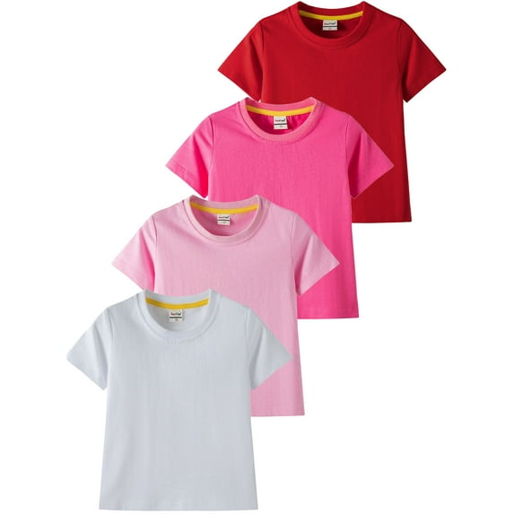 4 Pack Girls Cotton Short-Sleeve T-Shirt with Round Neck Girl Solid T-Shirt Kids Tees Tops 1-12 Years
