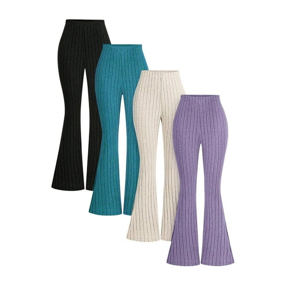 4 Pack Girls Flare Leggings Kids Bell Bottom High Waisted Dance Yoga Flared Pants Purple 9-10 Years