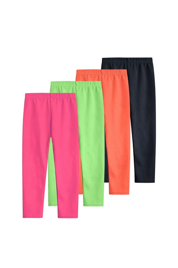 4 Pack Girls Leggings Summer Spring Cotton Leggings for Girls Stretchy Pull On Pants Soft Tights 3-12 Years (11 Years, Multicolor 01)