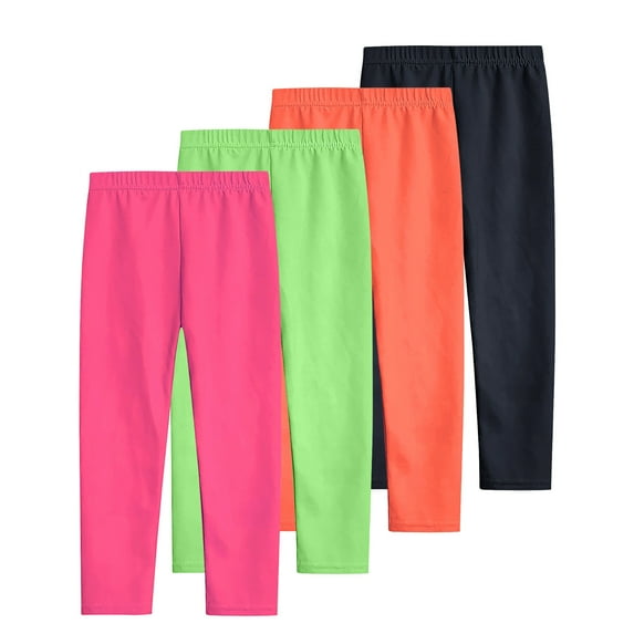 4 Pack Girls Leggings Summer Spring Cotton Leggings for Girls Stretchy Pull On Pants Soft Tights 3-12 Years (7 Years, Multicolor 01)