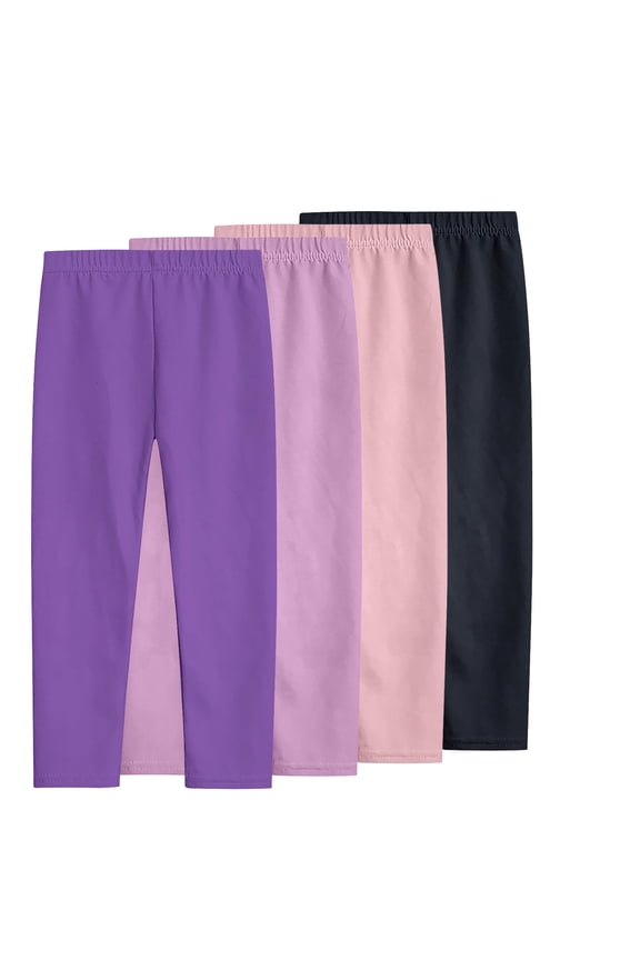 4 Pack Girls Leggings Summer Spring Cotton Leggings for Girls Stretchy Pull On Pants Soft Tights 3-12 Years (7 Years, Purple 02)