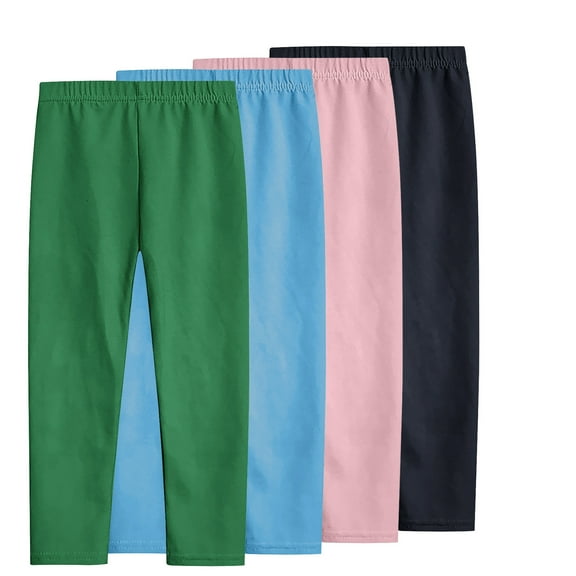4 Pack Girls Leggings Summer Spring Cotton Leggings for Girls Stretchy Pull On Pants Soft Tights 3-12 Years (9 Years, Green 01)