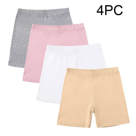 4 Pack Girls Skinny Fit Cartwheel Dance Biker Sport Shorts Teen Elastic Waist Athletic Biker Shorts Solid Color Hot Pants
