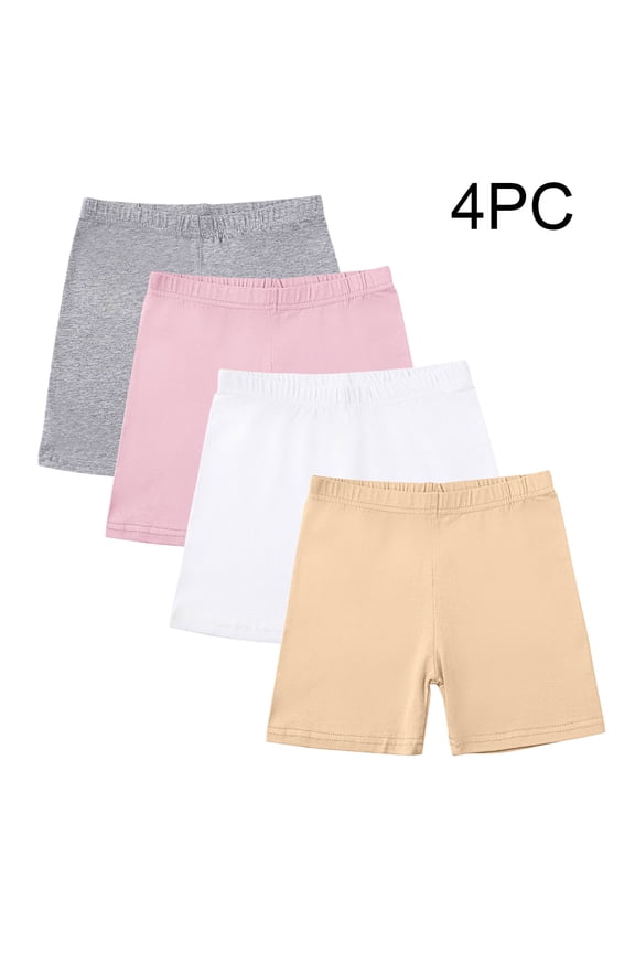 4 Pack Girls Skinny Fit Cartwheel Dance Biker Sport Shorts Teen Elastic Waist Athletic Biker Shorts Solid Color Hot Pants