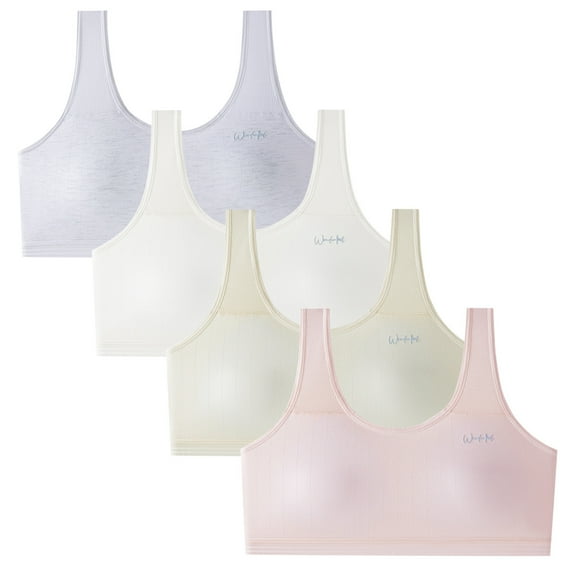 4 Pack Girls Soft Training Bras Breathable Mesh Comfortable First Bra 10-16 Seamless Longline Crop Sports Bra Multipack (13 Years, Multicolor A)