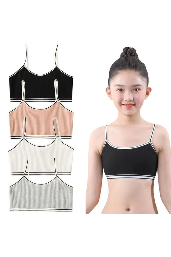 4 Pack Girls Training Bras Flex Fit Seamless Cami Bralettes Pull-On Design Girls' Training Bras Sports Bra for Teens 6-14