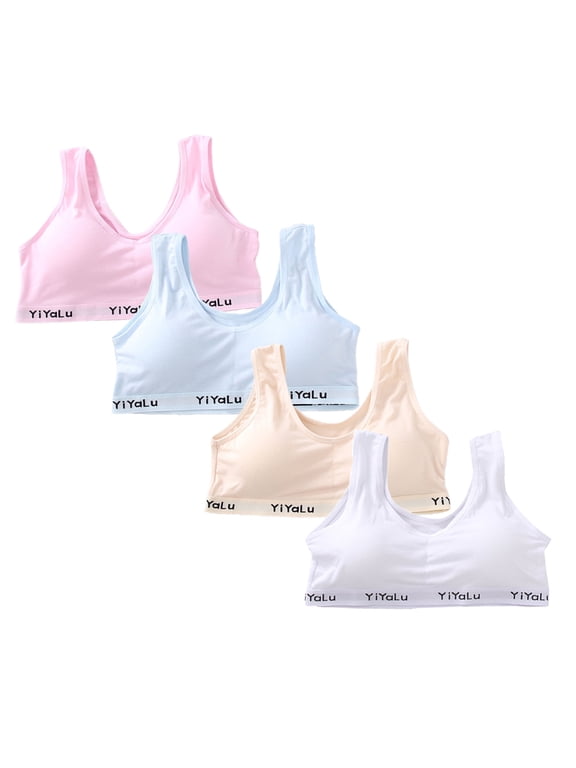 4 Pack Girls Training Bras Seamless Adjustable Breathable Junior Clothes for Teen Girls Girls Bralette Sports Bra for Teens 10-16