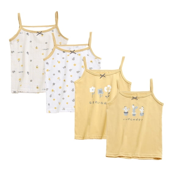 4 Pack Girls Undershirts Camisole Sleeveless Tank Tops Cotton Straps Soft Comfortable for Toddler Girls Dance Class Active Play 2T-12Years