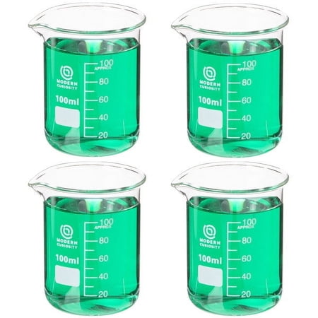 4-Pack of Glass Beakers, 100mL - Education and Research Equipment for Industrial and Academic Labs - Made from Borosilicate Glass - Hospital, Pharmacy, Science and Chemistry Classroom Supplies