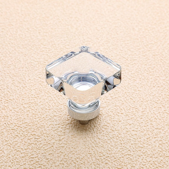 4 Pack Glass Cabinet Knobs, Crystal Knobs for Dresser Drawer, Square Furniture Knobs and Pulls, Brushed Nickel