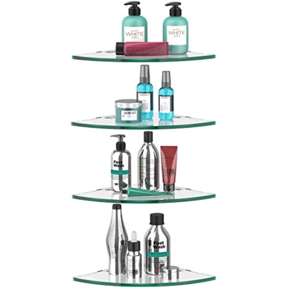 4 Pack Glass Corner Shower Shelf Bathroom Corner Shelves Wall Mounted ...