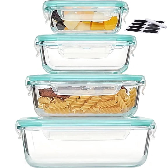 4 Pack Glass Food Storage Containers, Meal Prep, Airtight Bento Boxes with Leak Proof Locking Lids, for Microwave, Lunch Boxes, Oven, Freezer And Dishwasher, BPA Free with free labels&marker pen
