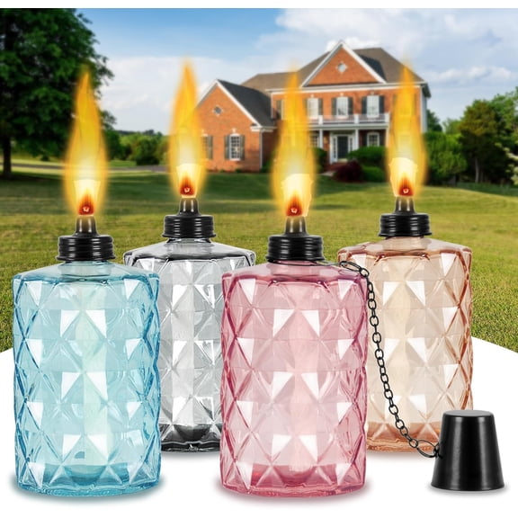 4 Pack Glass Garden Torch for Outside 12 oz, Glass Table Top Torches Décor Torch for Patio Pathway Party