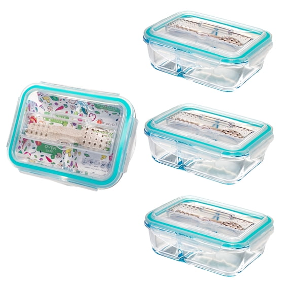 4 Pack Glass Meal Prep 2 Divider & Utensils Rectangle Airtight Food Storage Fork Spoon